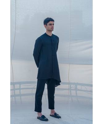 Cotton X Linen Bad And Black Kurta Set 3