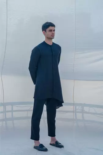 Cotton X Linen Bad And Black Kurta Set