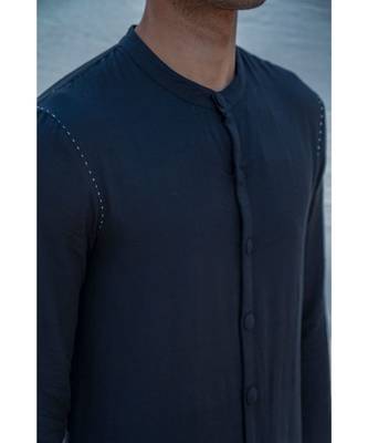 Cotton X Linen Bad And Black Kurta Set 4