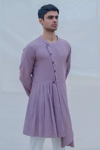 Cotton X Linen Purple Kurta Set
