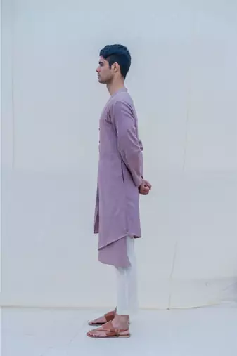 Cotton X Linen Purple Kurta Set