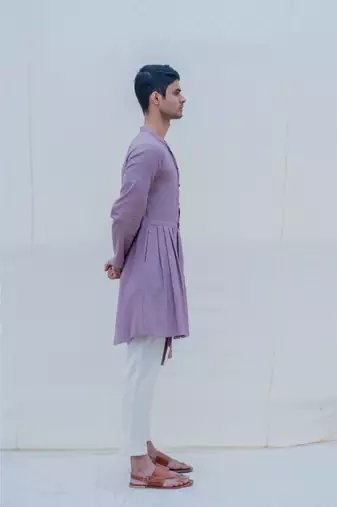 Cotton X Linen Purple Kurta Set