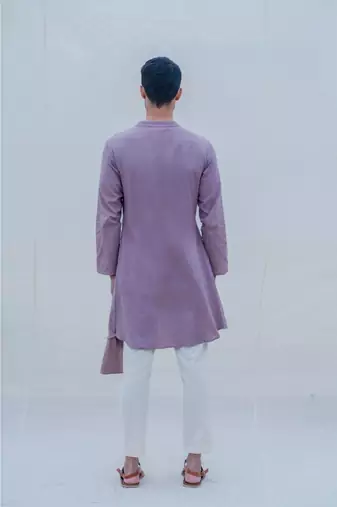 Cotton X Linen Purple Kurta Set