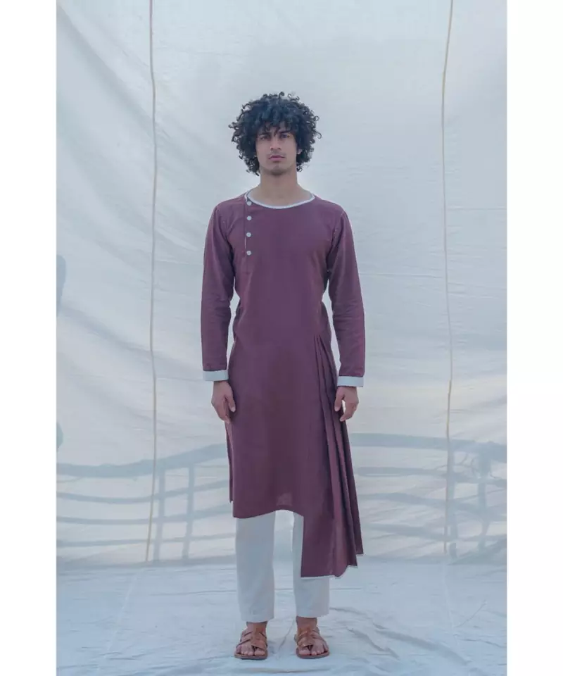 COTTON X LINEN BROWN KURTA SET