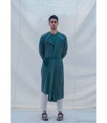 COTTON X LINEN KURTA IN BOTTLE GREEN SET