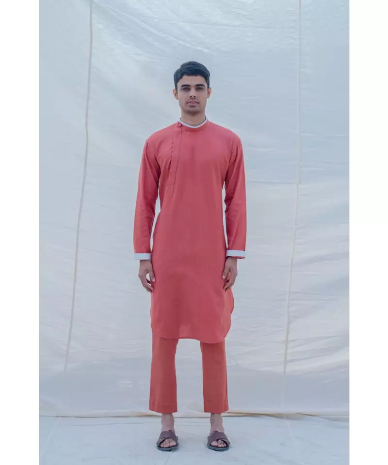 COTTON X LINEN CORAL kurta SET