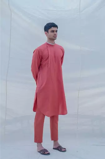 COTTON X LINEN CORAL kurta SET