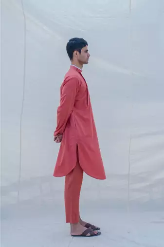 COTTON X LINEN CORAL kurta SET