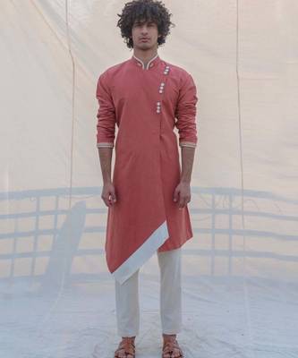 Cotton X Linen Coral & Mean Kurta Set 1