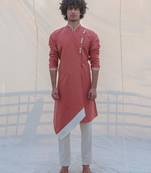 Cotton X Linen Coral & Mean Kurta Set