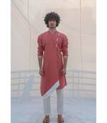 COTTON X LINEN CORAL & MEAN KURTA SET