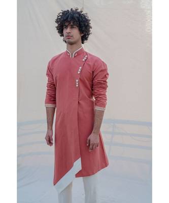 Cotton X Linen Coral & Mean Kurta Set 2