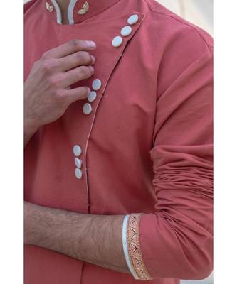 Cotton X Linen Coral & Mean Kurta Set 3