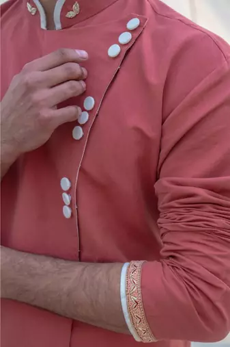 Cotton X Linen Coral & Mean Kurta Set