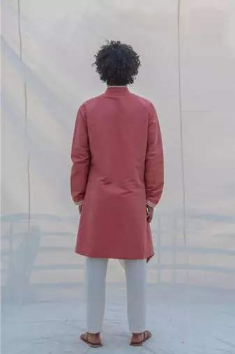 Cotton X Linen Coral & Mean Kurta Set