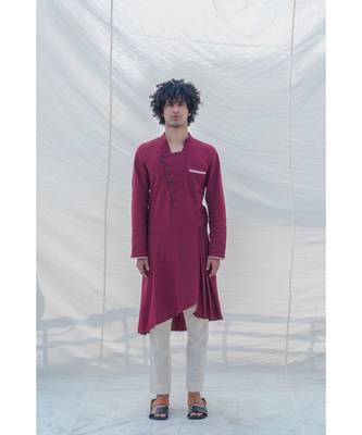 Cotton X Linen In Maroon Kurta Set 1