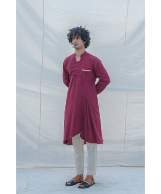 Cotton X Linen In Maroon Kurta Set 4