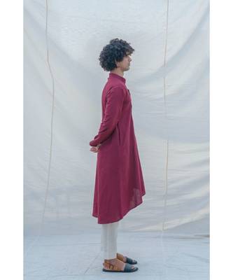 Cotton X Linen In Maroon Kurta Set 5