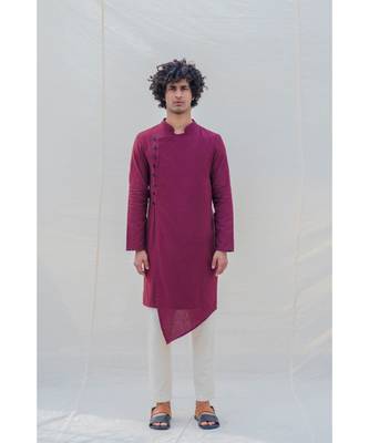 Cotton X Linen In Maroon Kurta Set 1