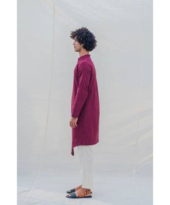 Cotton X Linen In Maroon Kurta Set 2