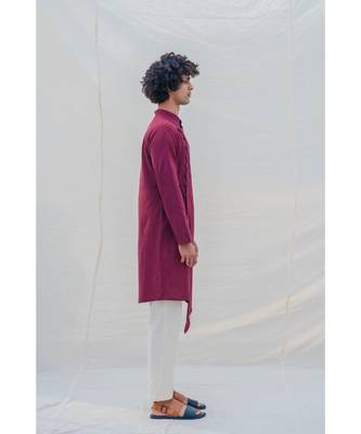 Cotton X Linen In Maroon Kurta Set 4