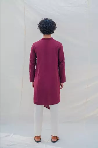 Cotton X Linen In Maroon Kurta Set