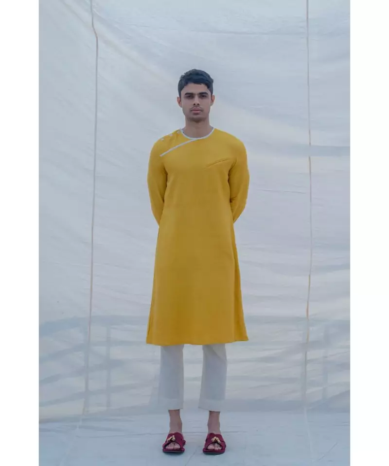 COTTON X LINEN INDISPUTABLY YELLOW KURTA SET
