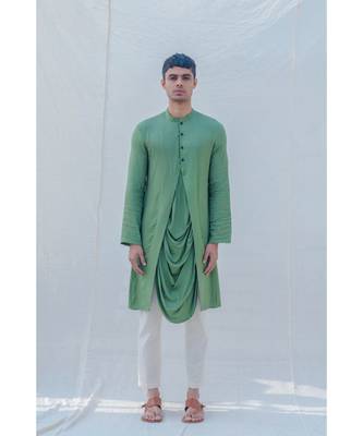Cotton X Rayon Green Cowl Kurta Set 1