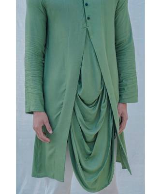 Cotton X Rayon Green Cowl Kurta Set 2