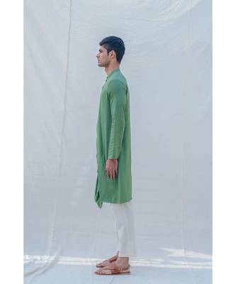Cotton X Rayon Green Cowl Kurta Set 3