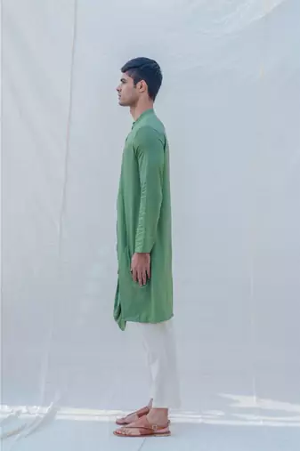 Cotton X Rayon Green Cowl Kurta Set
