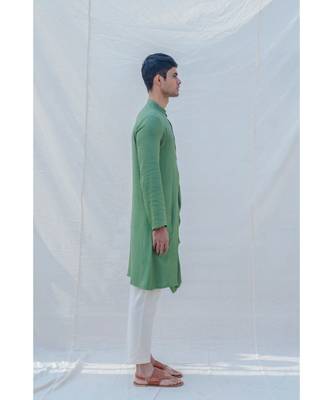 Cotton X Rayon Green Cowl Kurta Set 4