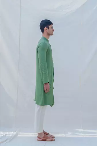 Cotton X Rayon Green Cowl Kurta Set