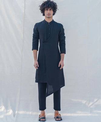 Cotton X Linen Black Kurta Set 1