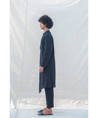 Cotton X Linen Black Kurta Set 2