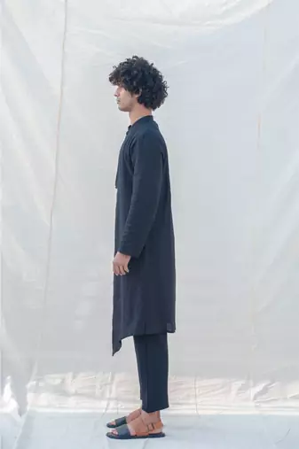 Cotton X Linen Black Kurta Set