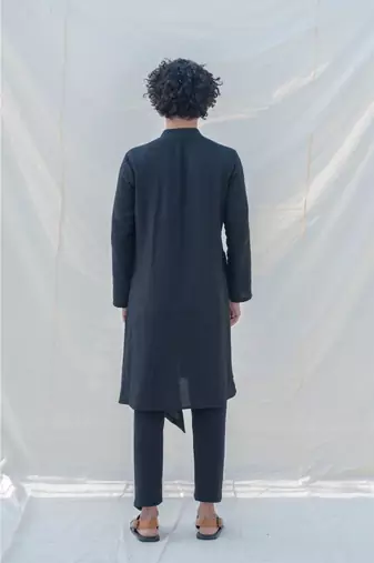 Cotton X Linen Black Kurta Set