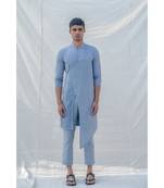 Cotton X Linen Blue And Light Kurta Set