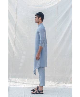 Cotton X Linen Blue And Light Kurta Set 2