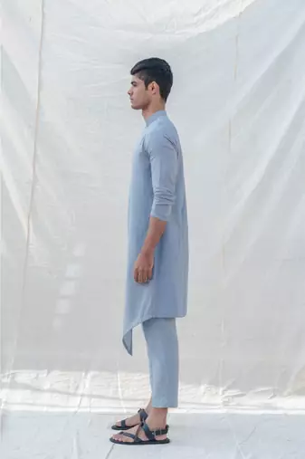 Cotton X Linen Blue And Light Kurta Set