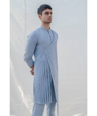 Cotton X Linen Blue And Light Kurta Set 3
