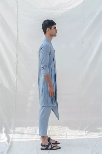 Cotton X Linen Blue And Light Kurta Set