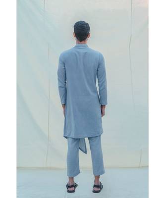 Cotton X Linen Blue And Light Kurta Set 5