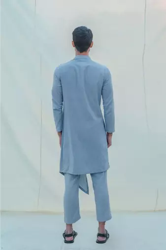 Cotton X Linen Blue And Light Kurta Set