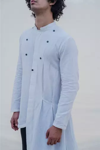 Kurta White W/ Box Pleates Set