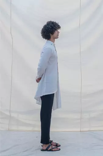 Kurta White W/ Box Pleates Set