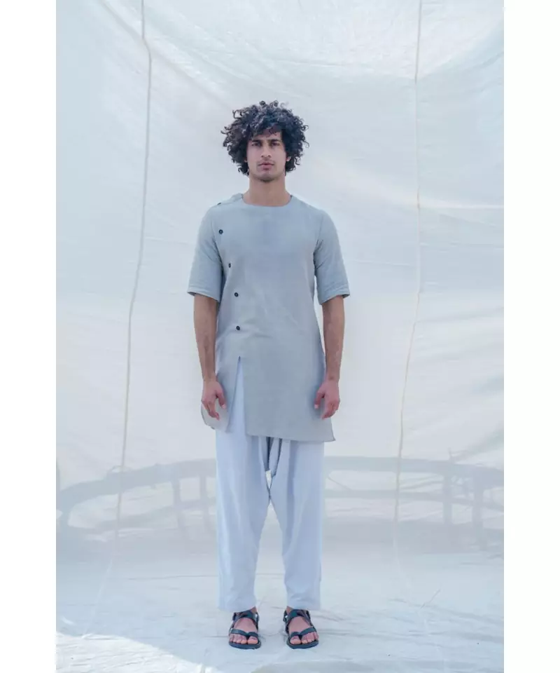 COTTON X LINEN SLAY IN GREY KURTA SET
