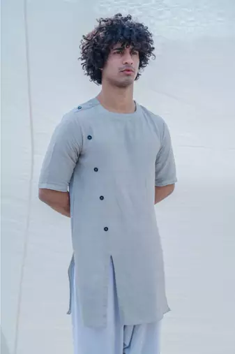 Cotton X Linen Slay In Grey Kurta Set