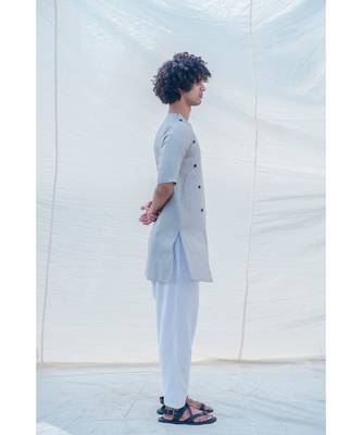 Cotton X Linen Slay In Grey Kurta Set 3