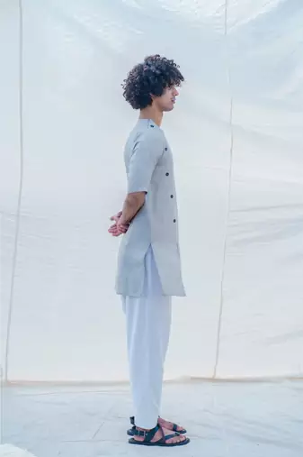 Cotton X Linen Slay In Grey Kurta Set
